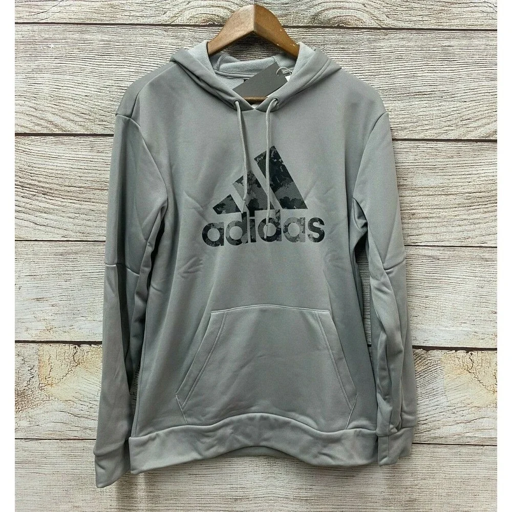 Adidas Training Hoodie Sweatshirt Mens Small Grey Camo GG Big BOS Hoodie New